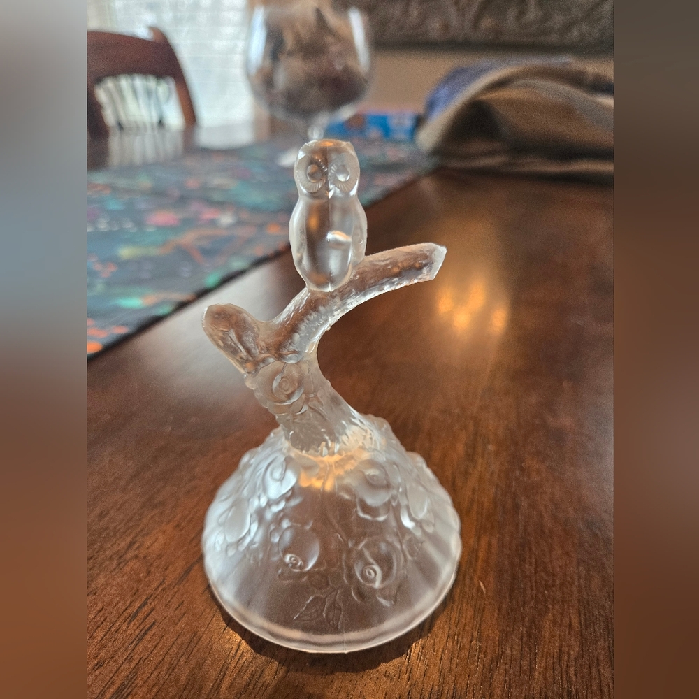 Fenton Clear Glass Owl on Branch Art Piece